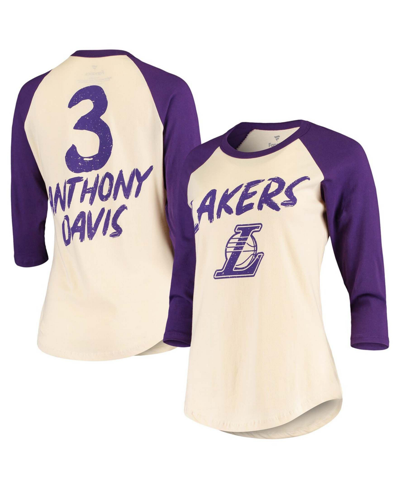 Fanatics Women's Anthony Davis Cream Los Angeles Lakers Raglan 3/4 Sleeve T-shirt
