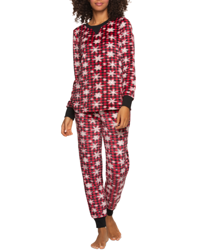 Felina Ultra-soft Microfleece Pajama Set In Gingham Snowflake