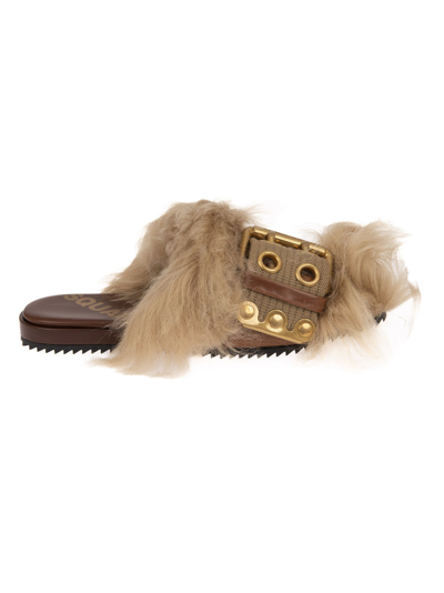 Dsquared2 Fluffy Sliders In Camel