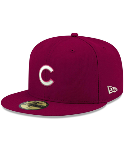 New Era Men's Cardinal Chicago Cubs Logo White 59fifty Fitted Hat