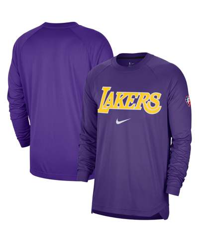 Nike Men's Purple Los Angeles Lakers 75th Anniversary Pregame Shooting Performance Raglan Long Sleeve T-s