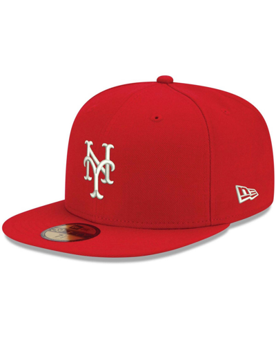 New Era Men's Red New York Mets Logo White 59fifty Fitted Hat