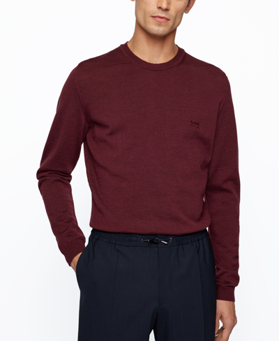 Hugo Boss Regular-fit Sweater In Extra-fine Merino In Dark Red