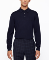 Hugo Boss Slim-fit Sweater In Responsible Wool With Polo Collar In Dark Blue