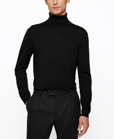Hugo Boss Boss By  Men's Regular-fit Merino Sweater In Black