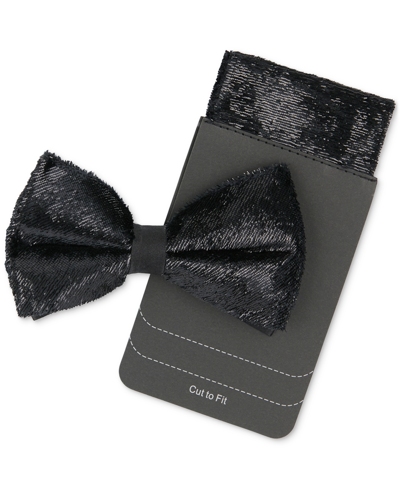 Tallia Men's Velvet Pre-tied Bow Tie & Pocket Square Set In Black