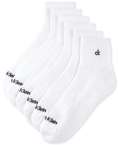 Calvin Klein Athleisure Men's Solid Cushion Quarter Socks, Six Pairs In White