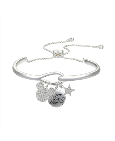 Disney Fine Silver Plated Crystal Mickey Mouse "never Stop Dreaming" Adjustable Cuff Bracelet