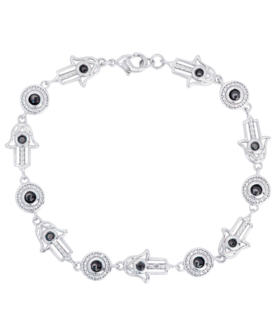 Macy's Diamond Accent Hamsa Hand Bracelet In Gold Plate Or Fine Silver Plate In Silver Plated
