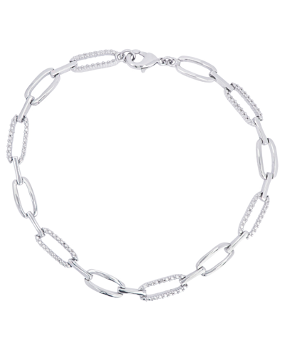 Macy's Diamond Accent Paperclip Link Bracelet In Fine Gold Plate Or Fine Silver Plate In Silver Plated
