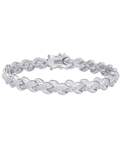 Macy's Diamond Accent X Weave Bracelet In Fine Gold Plate Or Fine Silver Plate In Silver Plated
