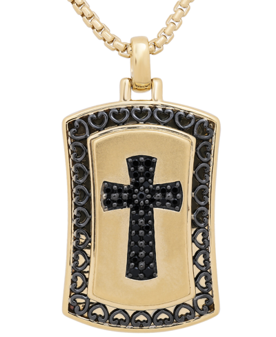 Macy's Men's Black Diamond Cross Dog Tag 22" Pendant Necklace (1/4 Ct. T.w.) In 18k Gold-plated Sterling Si In Sterling Silver