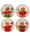 Certified International Holiday Magic Gingerbread Set Of 4 Canape Plates In Red/white