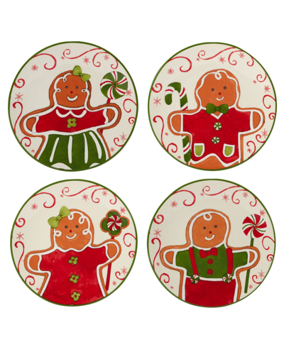 Certified International Holiday Magic Gingerbread Set Of 4 Canape Plates In White