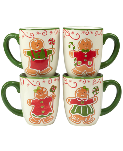 Certified International Holiday Magic Gingerbread Set Of 4 Mugs In White
