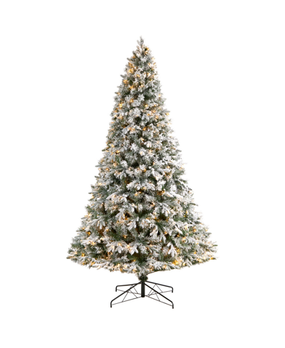 Nearly Natural Flocked Vermont Mixed Pine Artificial Christmas Tree With 650 Led Lights And 1960 Bendable Branches, In Green