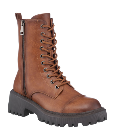 Gc Shoes Mckay Womens Faux Leather Pull On Combat & Lace-up Boots In Cognac