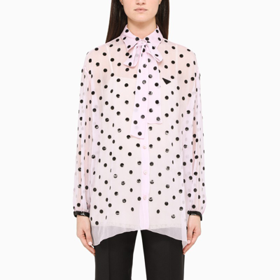 Prada Sequin-embellished Pussy-bow Chiffon Shirt In Pink
