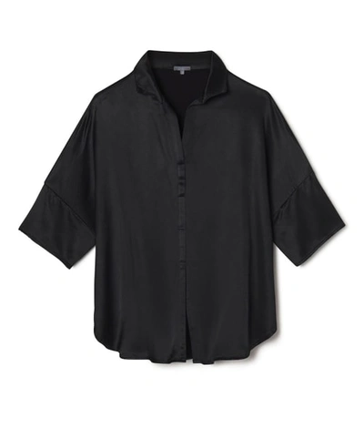 Pj Harlow Fran Satin Notch Collar Pajama Top In Black