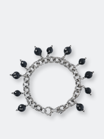 Albert M. Silver Bracelet With Black Spinel Charm In Grey