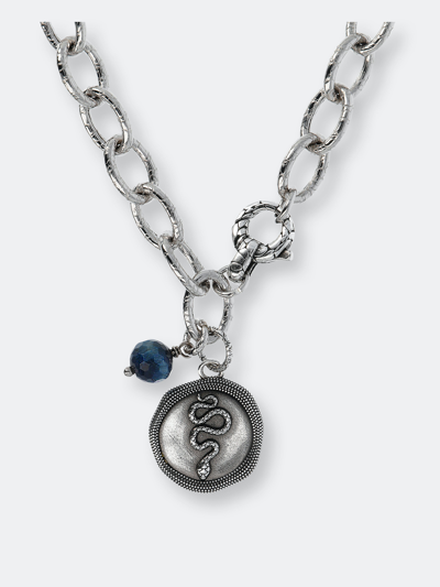 Albert M. Necklace With Stone Pendant And Texture Chain In Grey