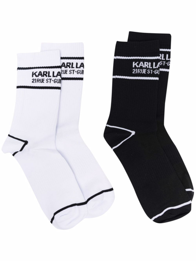 Karl Lagerfeld Logo-print Socks (pack Of 2) In Blue