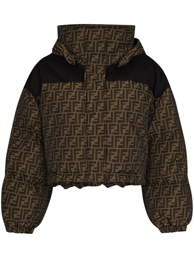 Fendi Hooded Quilted Coated Canvas-jacquard Down Ski Jacket In Neutrals