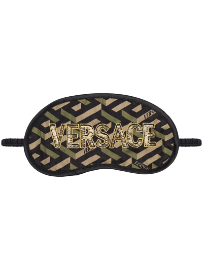 Versace La Greca-print Sleep Mask In Green