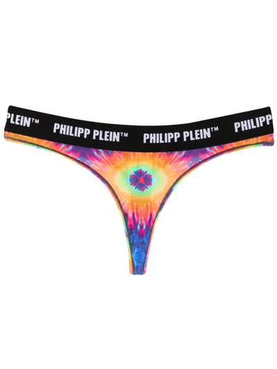 Philipp Plein Tie Dye-print Logo-waistband Thong In Blue
