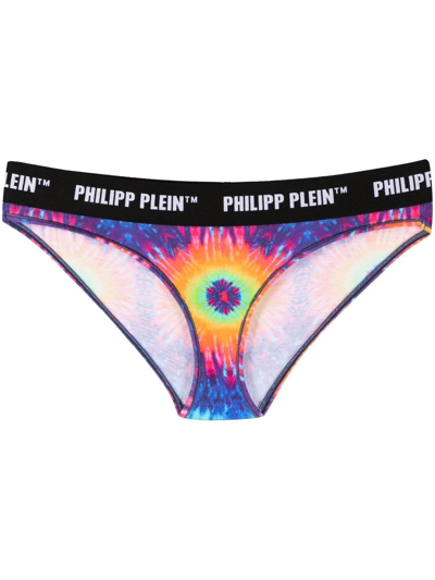 Philipp Plein Tie-dye Logo-waistband Briefs In Blue