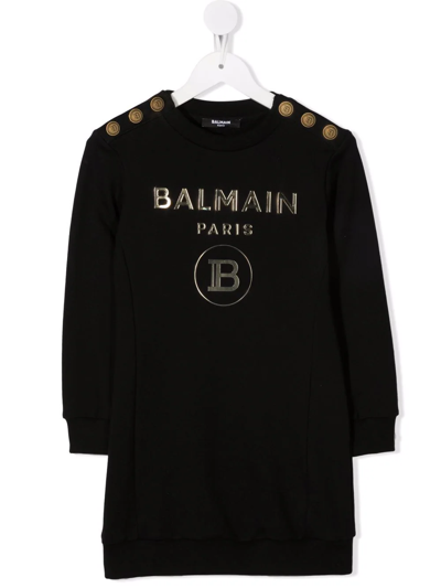 Balmain Kids' Logo-print Sweater Dress In Black