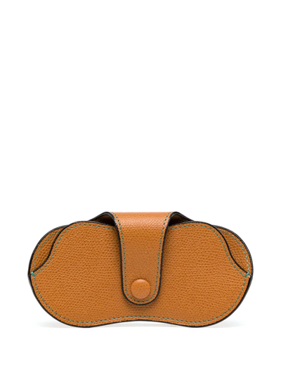 Valextra Pebbled Leather Glasses Case In Brown
