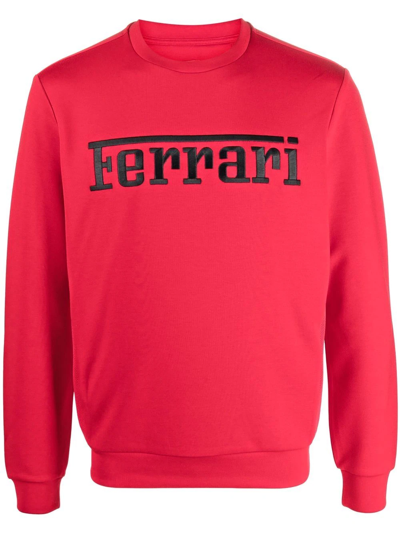 Ferrari Logo Print Recycled Jersey Sweatshirt In 레드