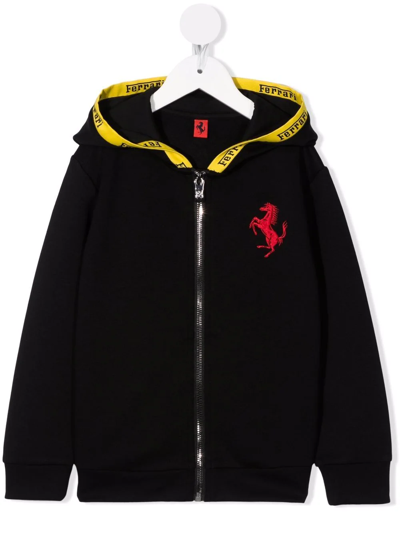 Ferrari Kids' Logo Zipped Hoodie In Black