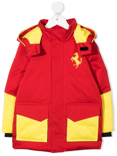 Ferrari Kids' Logo Colour-block Coat In Red