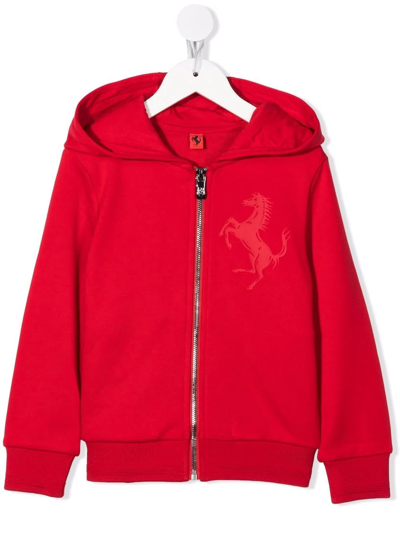 Ferrari Kids' Logo Zipped Hoodie In Red