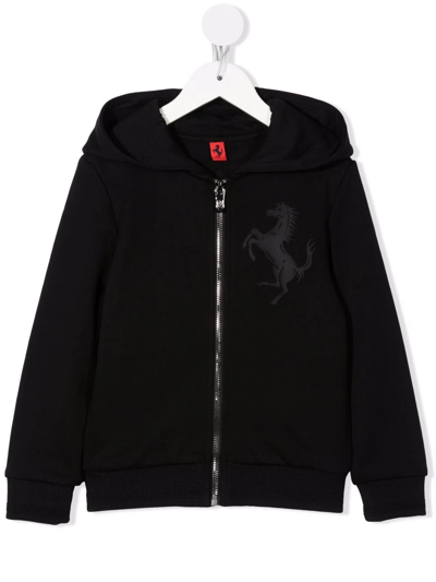 Ferrari Kids' Logo Print Zip-up Hoodie In Black