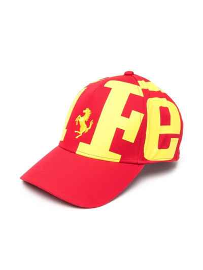 Ferrari Kids' Logo Embroidered Cap In Red