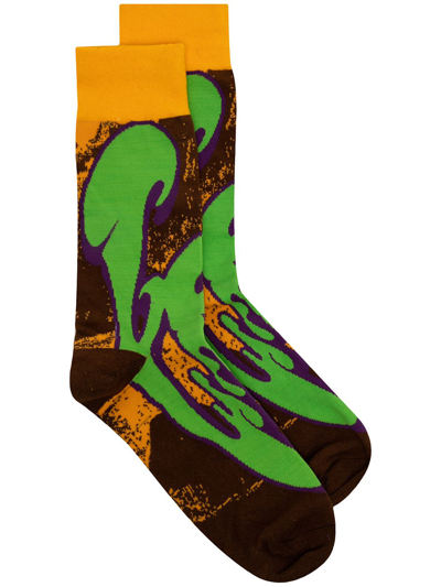 Perks And Mini Graphic-print Elasticated Socks In Brown