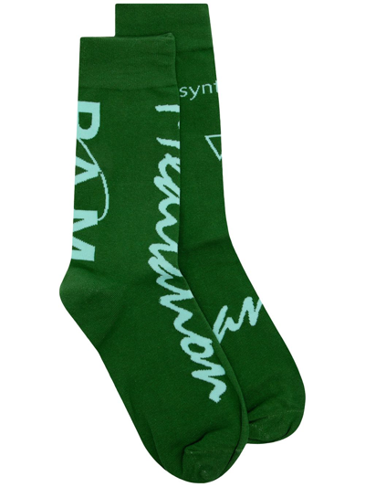 Perks And Mini Slogan-print Two-tone Socks In Green
