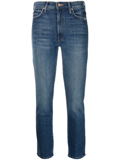 Mother Cropped Skinny-cut Jeans In Blue