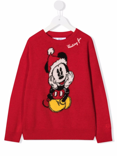 Mc2 Saint Barth Kids' Mickey Intarsia Knit Jumper In Red