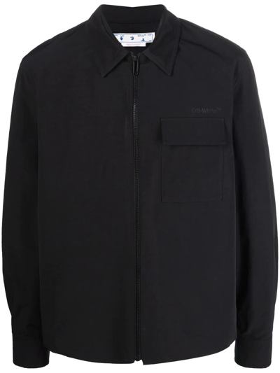 Off-white Diag-stripe Zipped Shirt Jacket In Black