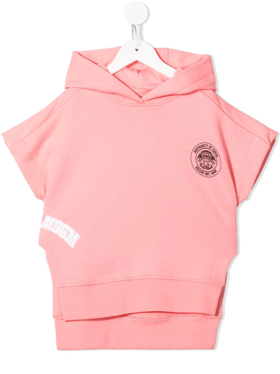 Msgm Kids' Logo-print Short-sleeved Hoodie In Pink