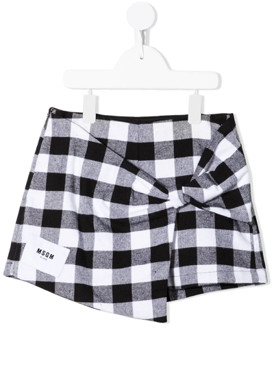 Msgm Kids Shorts With White And Black Gingham Motif