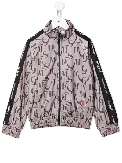 Msgm Kids' Logo-print Track Jacket In Brown