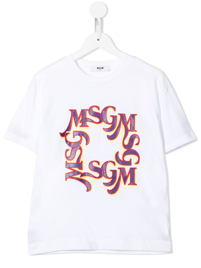 Msgm Kids' Logo-print Short-sleeved T-shirt In White