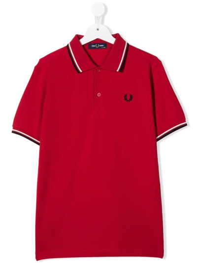 Fred Perry Teen Stripe-trim Polo Shirt In Red