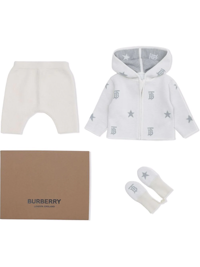 Burberry Star And Monogram Three-piece Baby Set In White