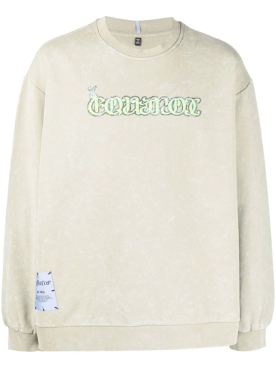 Mcq By Alexander Mcqueen Stonewashed Graphic-print Sweatshirt In Runner Bean